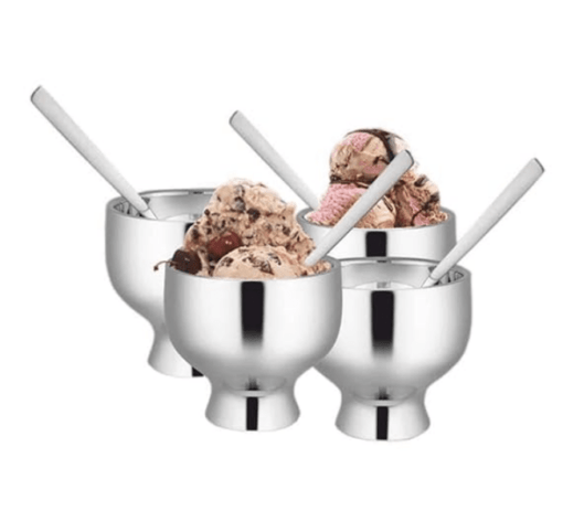 Shri & Sam High Grade Stainless Steel Solid Ice Cream Set (Forte, Silver)-4 Pcs - Image 2